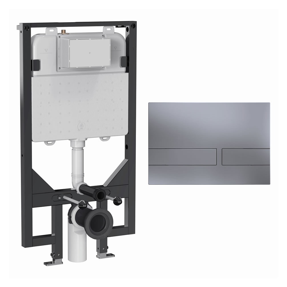 Cutout image of Crosswater 1140mm Ultra-Slim Wall-Hung Cistern Frame & Venue Brushed Nickel Dual Flush Plate