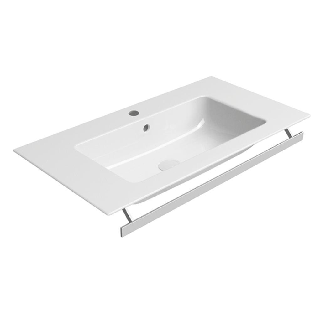 Photo of GSI Pura 82 x 46 Wall Hung Basin With Chrome Towel Rail