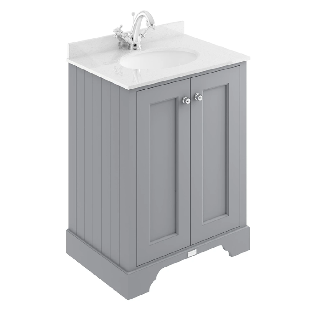 Photo of Bayswater Plummett Grey 600mm 2 Door Vanity Unit & White Worktop
