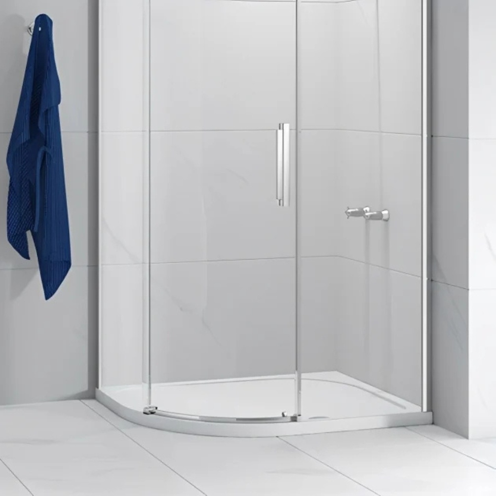 Lifestyle image of the Merlyn Touchstone-SR 1200mm x 900mm Anti-Slip Offset Quadrant Shower Tray