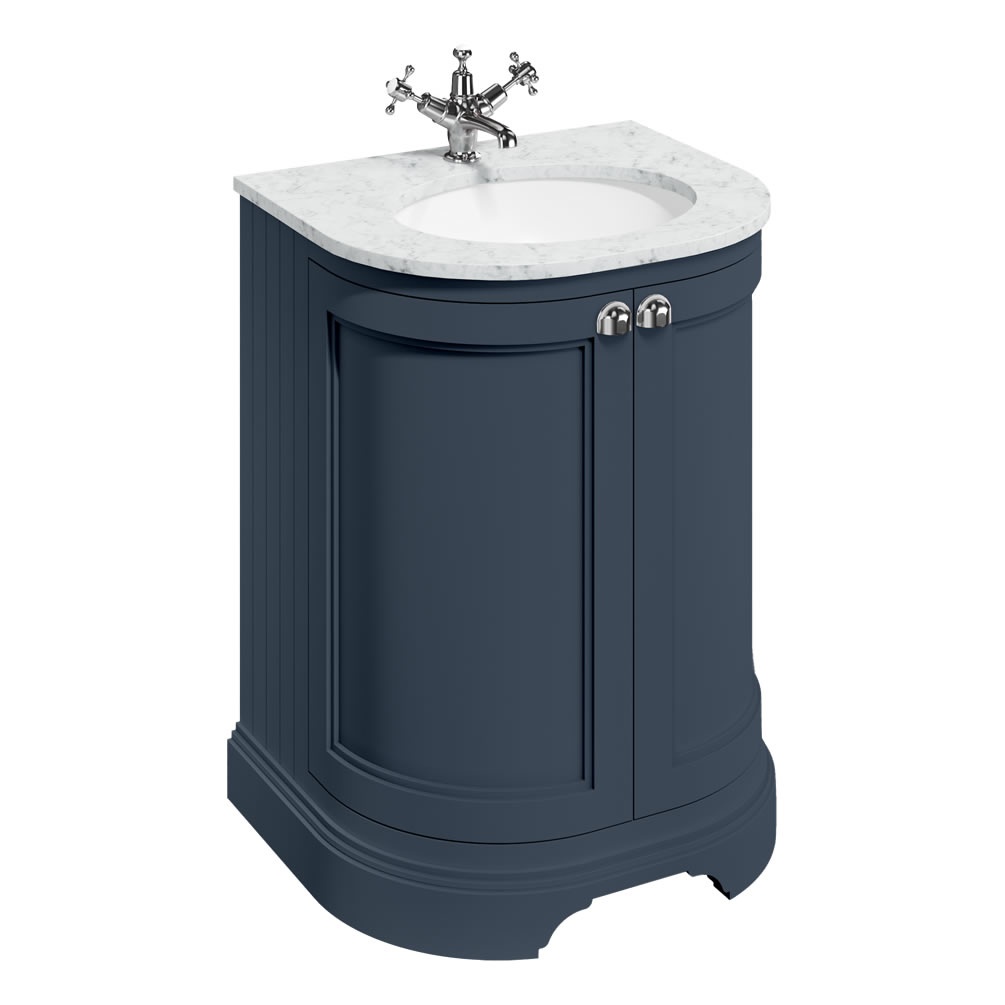 Burlington Blue 650mm Freestanding Curved Vanity Unit & Carrara Worktop