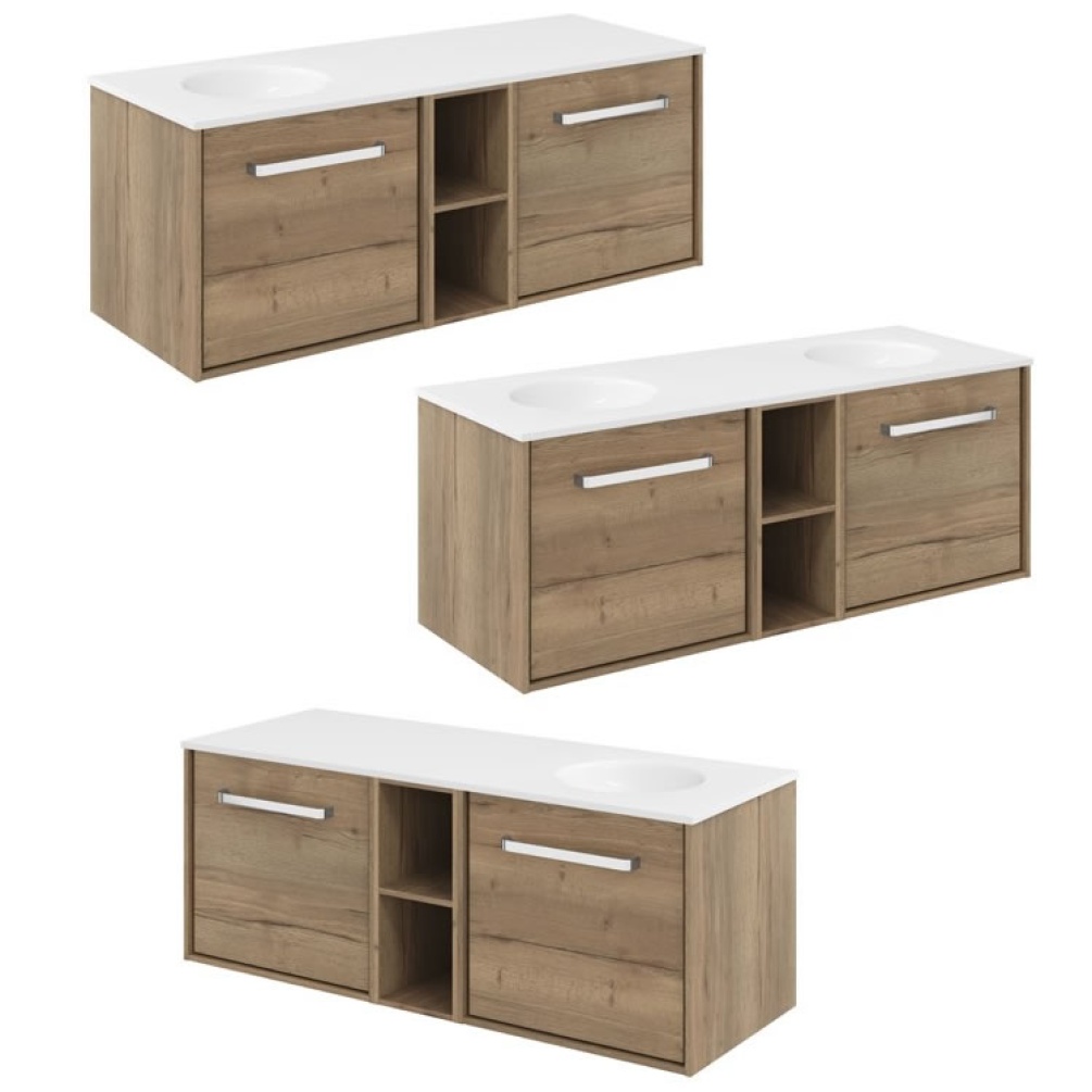 Cutout image of Crosswater Infinity 1200mm Windsor Oak Wall-Hung Vanity Unit & Basin