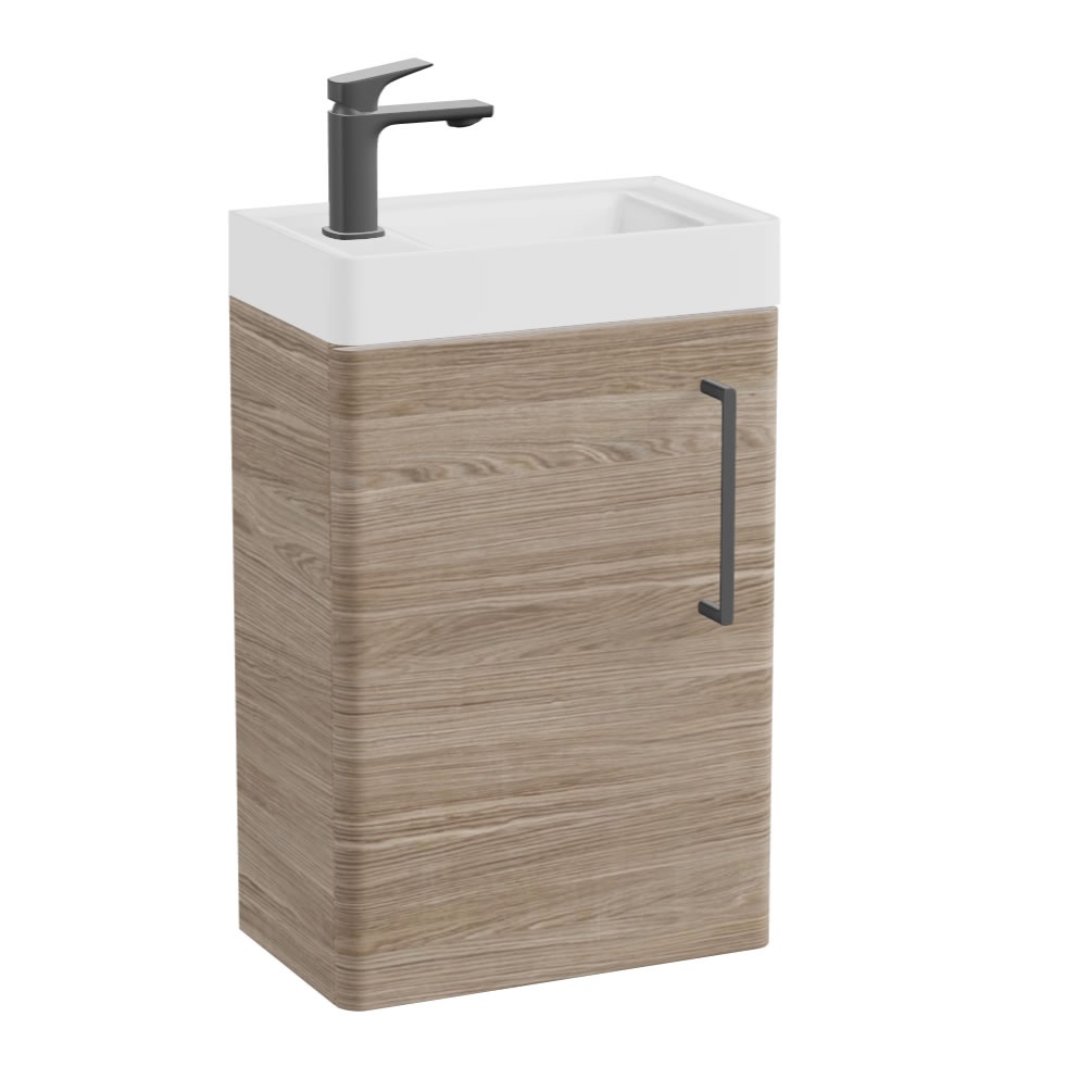 Vado Cameo 400mm Natural Oak Wall Mounted Vanity Unit & Arctic White Basin - Left Hand