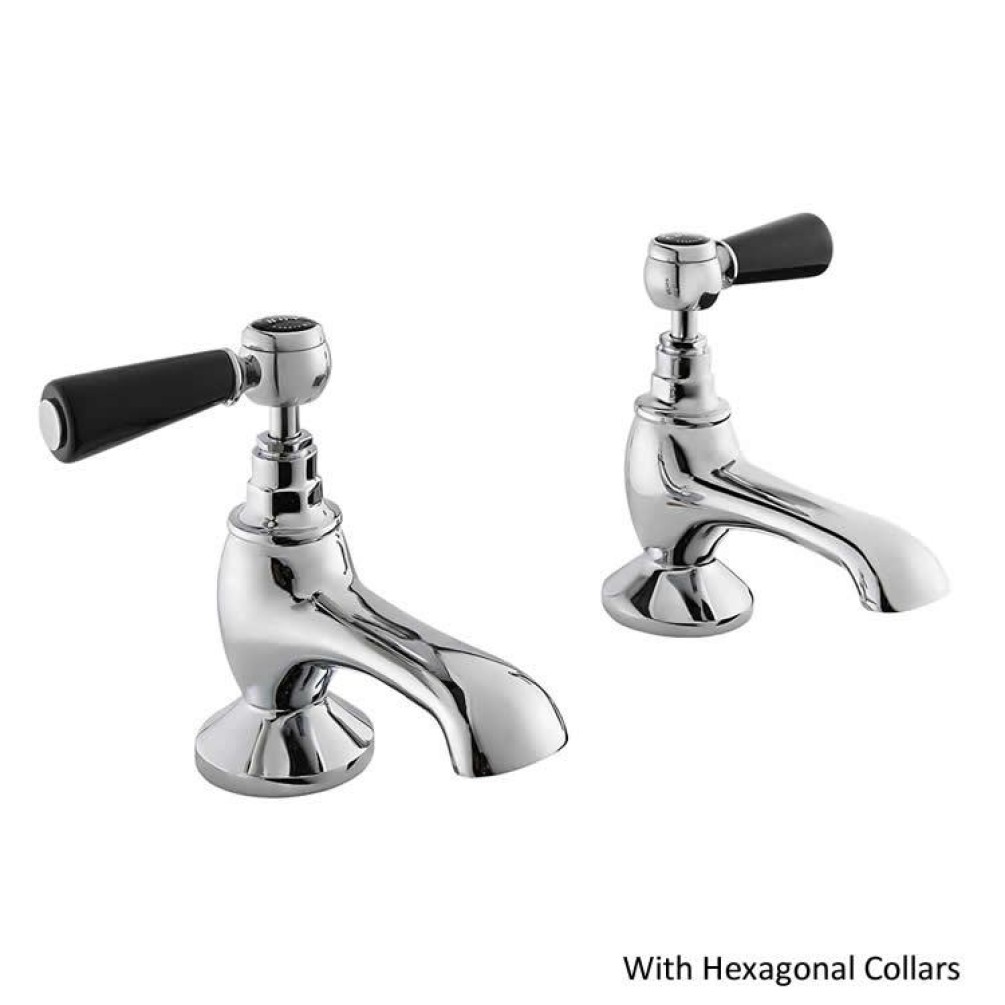 Photo of Bayswater Lever Black & Chrome Bath Taps with Hexagonal Collars