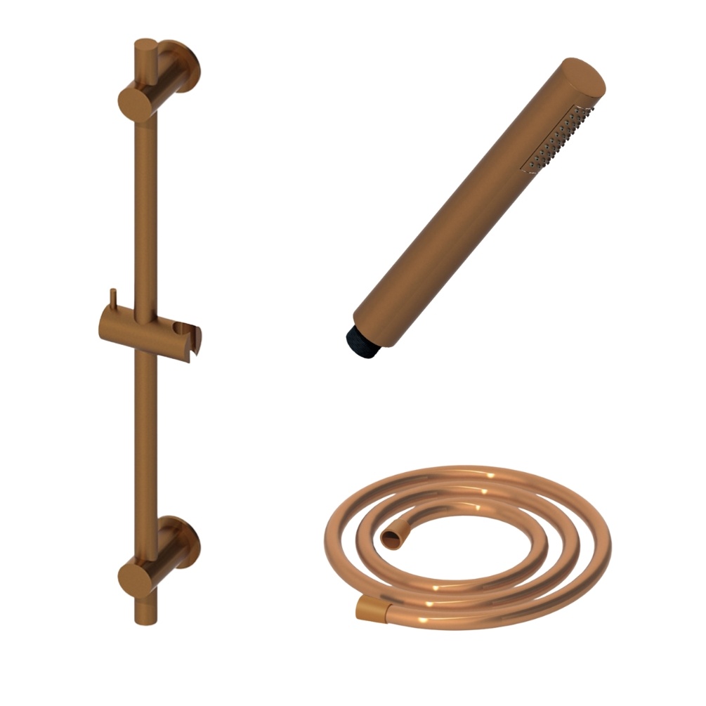 Product cut out image of the Abacus Emotion Brushed Bronze Handset with Slide Rail & Hose