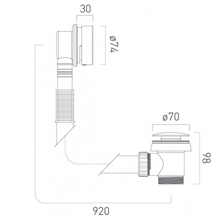Vado Push Type Bath Waste & Overflow Sanctuary Bathrooms