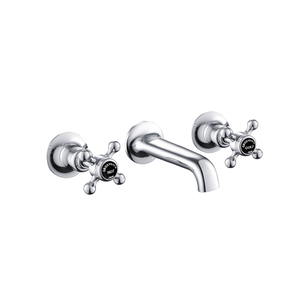 Photo of JTP Grosvenor Cross Chrome Wall Mounted Basin Mixer with Black Indices
