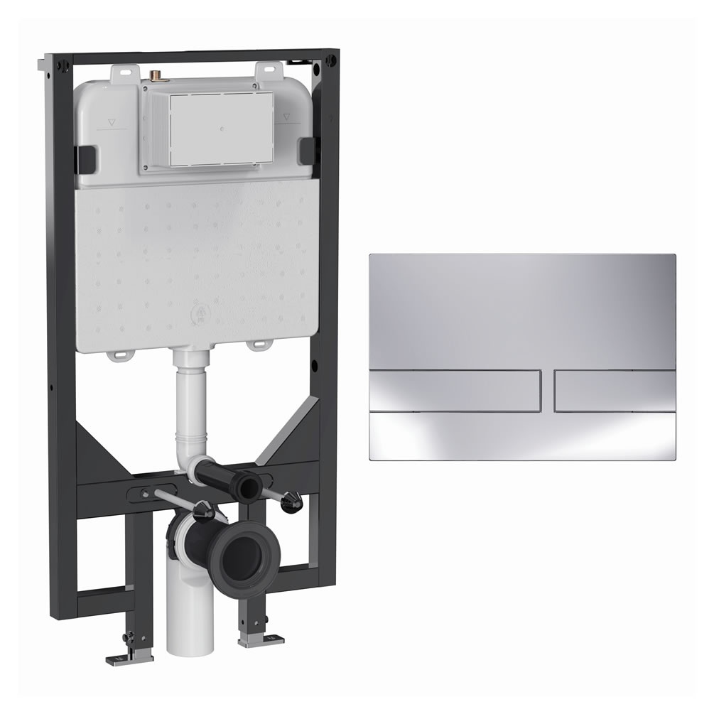 Cutout image of Crosswater 1140mm Ultra-Slim Wall-Hung Cistern Frame & Venue Chrome Dual Flush Plate