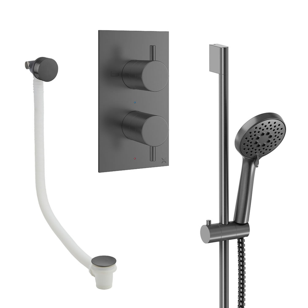 Cutout image of Crosswater Design Slate Dual Outlet Slide Rail Shower Bath Set