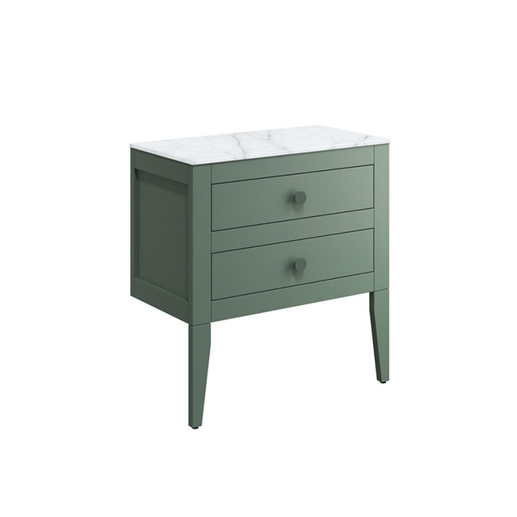 Cutout image of Crosswater Canvass Sage Green Floor-Standing Vanity Unit with Marble Worktop 700mm