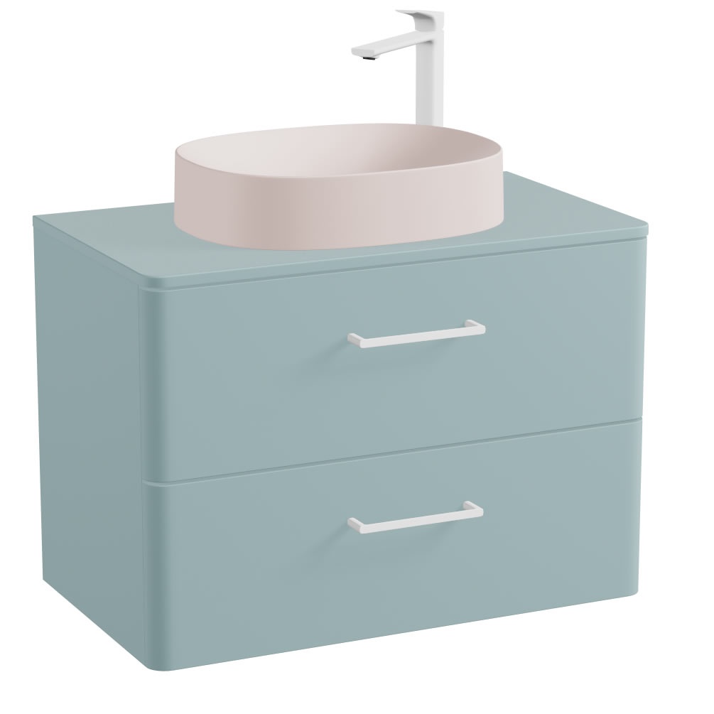 Vado Cameo 800mm Cove Blue Wall Hung 2 Drawer Vanity Unit, Worktop & Pink Clay Basin