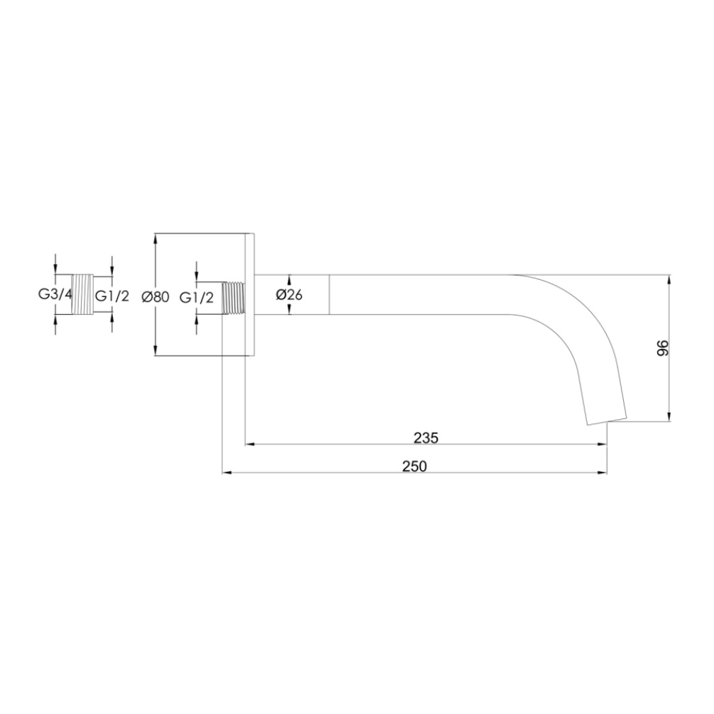 Product Specification image of the JTP Vos Brushed Bronze Bath / Basin Spout