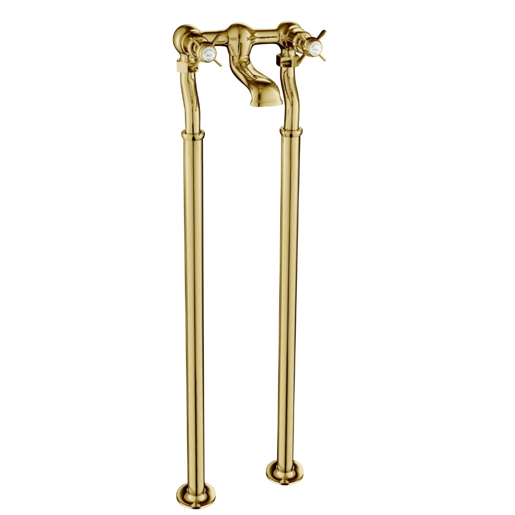 JTP Grosvenor Pinch Polished Gold Floorstanding Bath Filler Cut Out