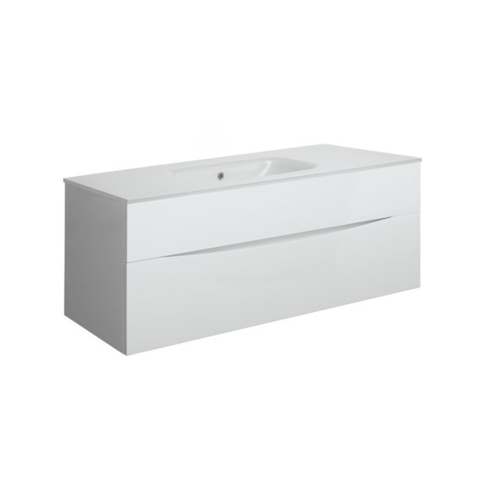 Product Cut out image of the Crosswater Glide II White Gloss 1000mm Double Drawer Unit with Ice White Glass 0 Tap Hole Basin