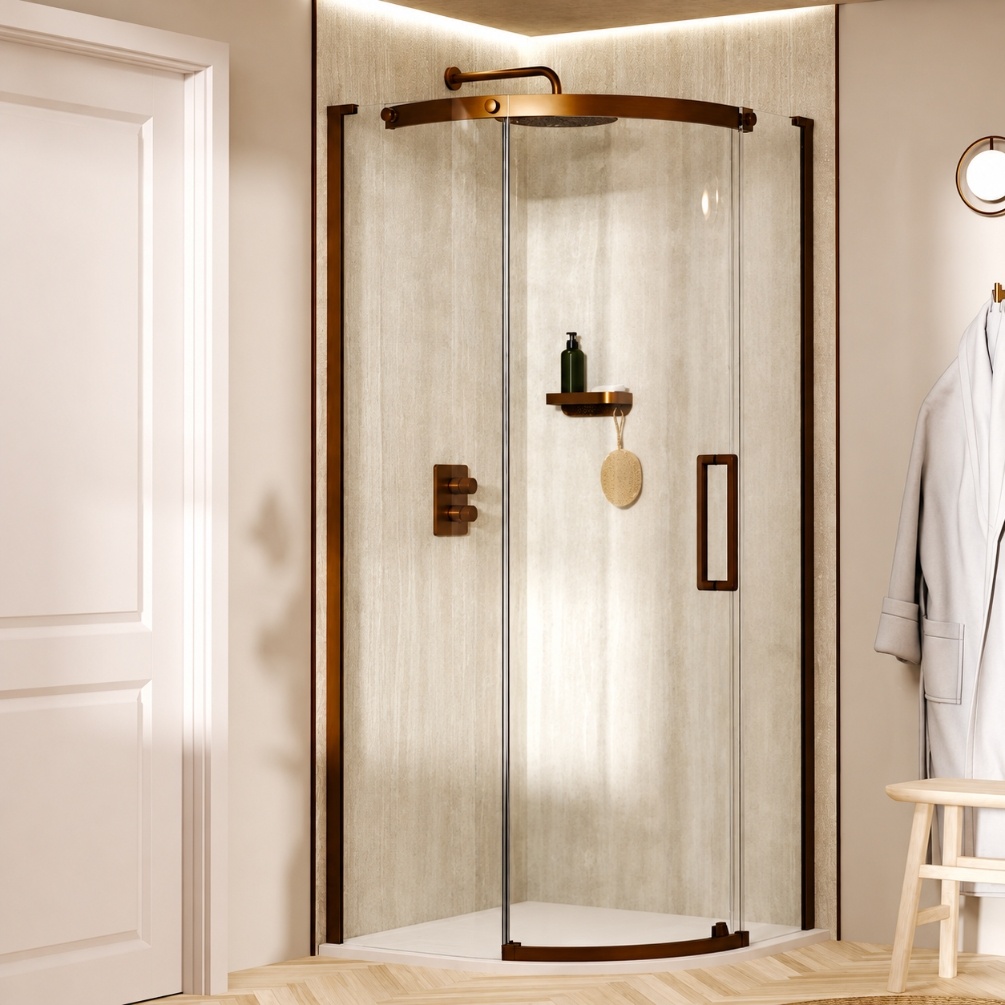 Crosswater Optix 10 Brushed Bronze 1000mm x 800mm Quadrant Shower Enclosure Set LEFT HANDED LIFESTYLE