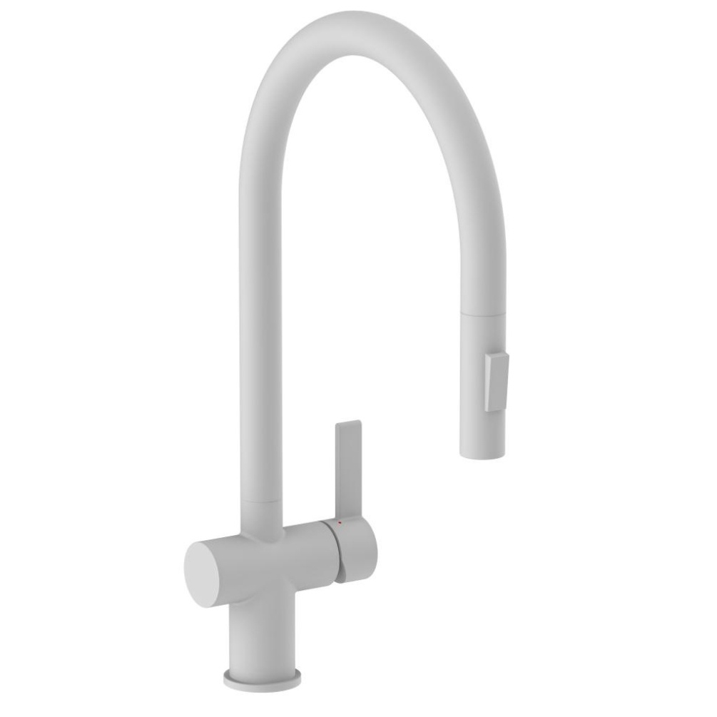 JTP Vos Matt White Single Lever Pull Out Kitchen Sink Mixer Cut Out