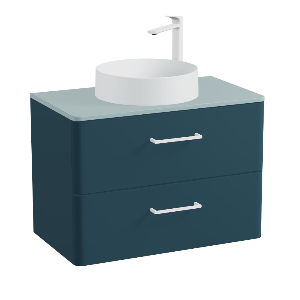 Vado Cameo 800mm Atlantic Blue Wall Hung 2 Drawer Vanity Unit, Cove Blue Worktop & Arctic Basin