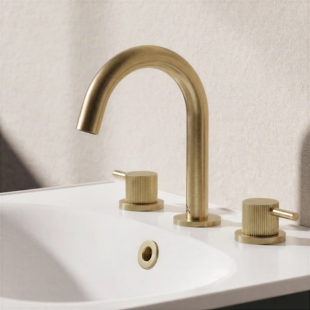 Crosswater MPRO Flute Brushed Brass Deck Mounted Basin Mixer Tap Lifestyle
