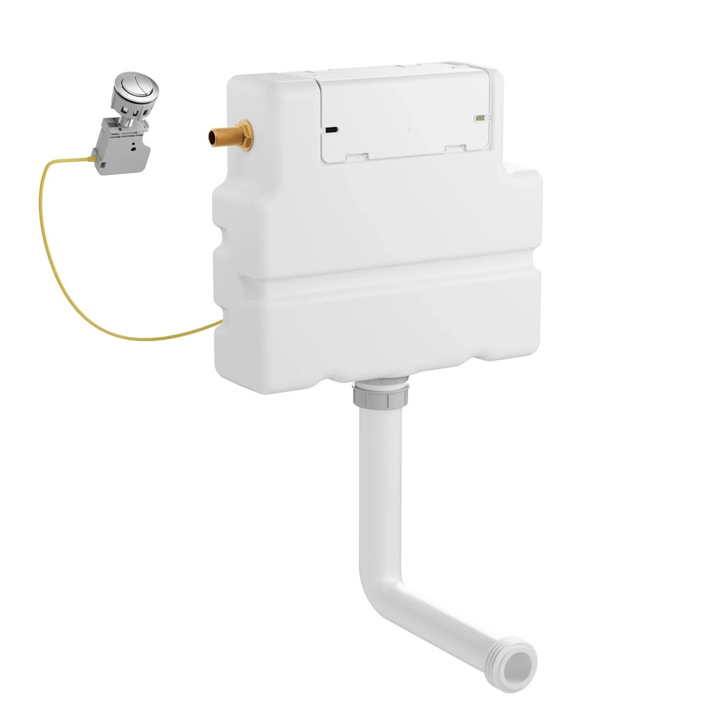 Cutout image of Crosswater 360mm Concealed Back-to-Wall Cistern & Chrome Dual Flush Button