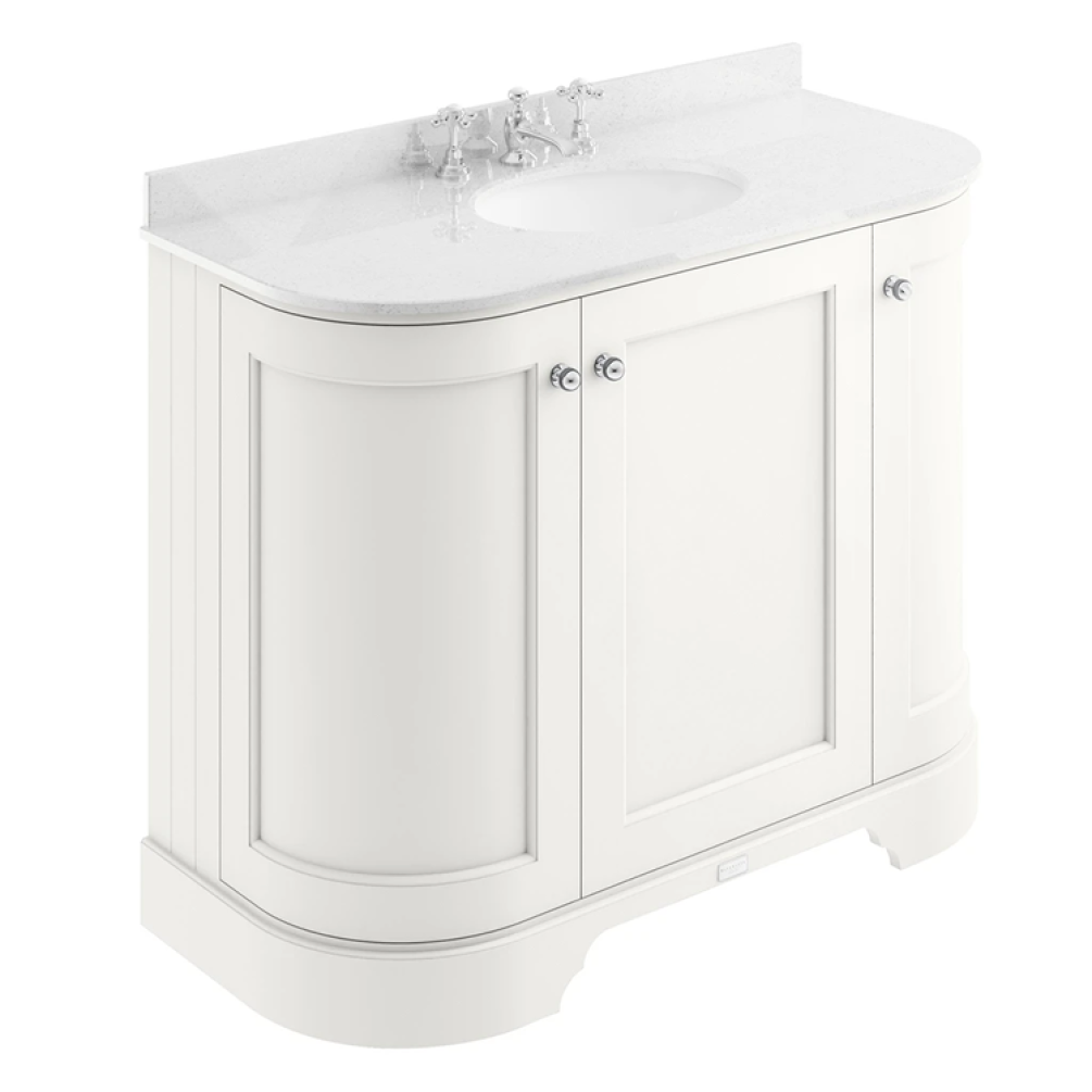 Bayswater Pointing White 1000mm 3 Door Curved Unit & White 3TH Worktop