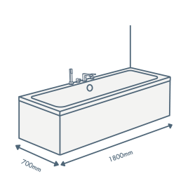 iconography image of a bathtub with 1800mm length text and 700mm width text illustrating this sized bath