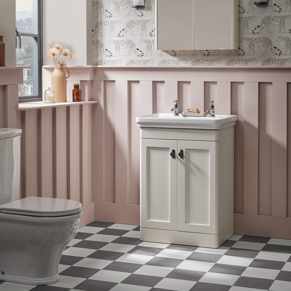 Tavistock Marston 600mm Matt Paper White Freestanding Vanity Unit & Basin - Lifestyle Image 1