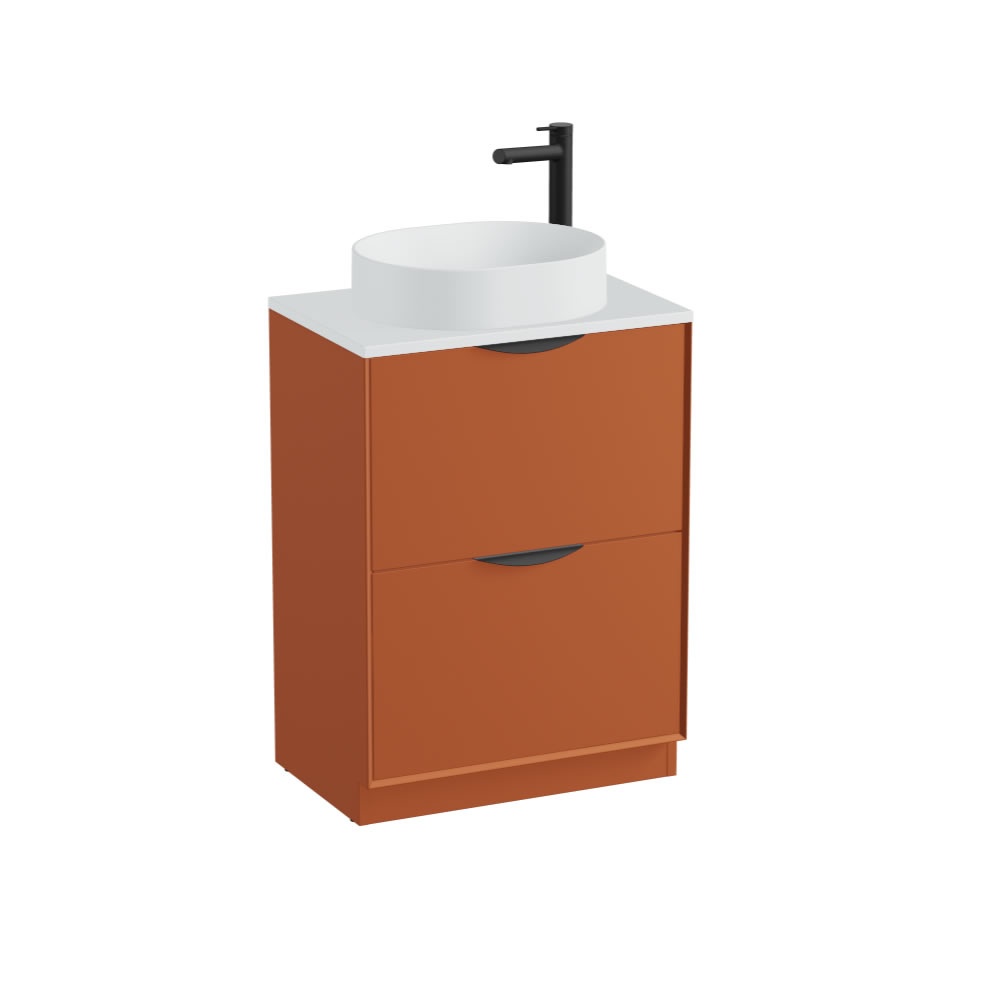 Vado Safari Smooth 600mm Terracotta Floorstanding Vanity Unit & Arctic White Worktop