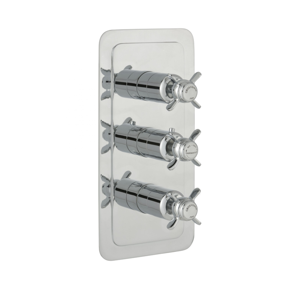 Photo of JTP Grosvenor Pinch Chrome Portrait Triple Outlet Concealed Shower Valve - White Indices Cutout