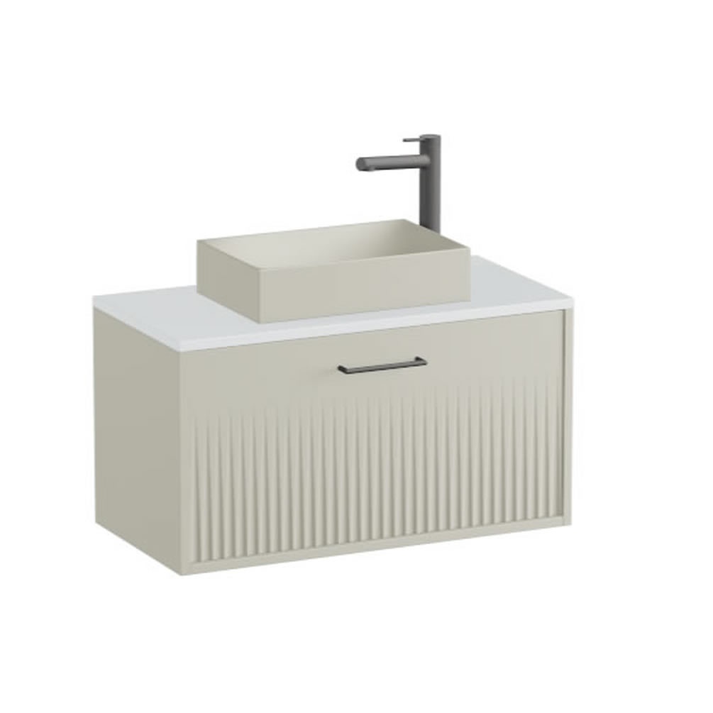 Vado Safari Fluted 800mm Cashmere Wall Hung Vanity Unit & Arctic White Worktop