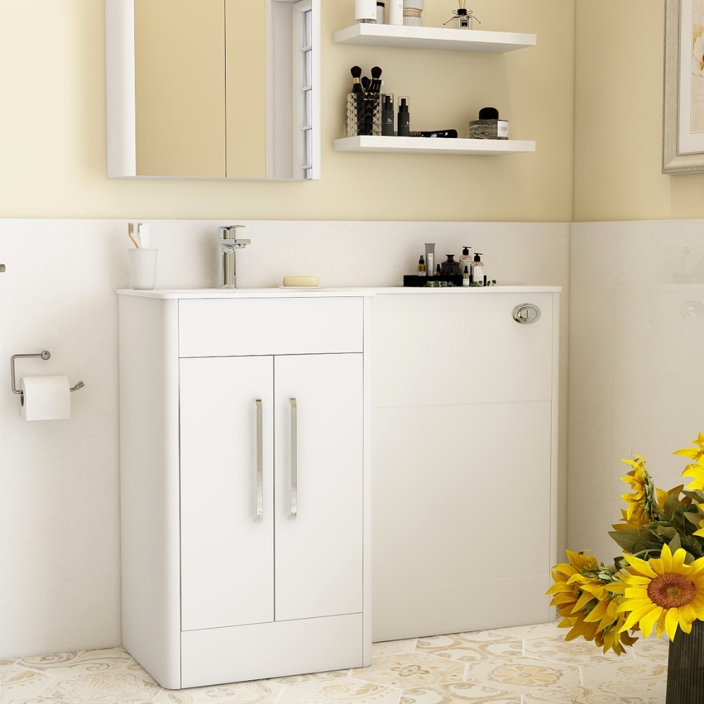 Imex Suburb Gloss White 600mm 2 Door Left Handed Toilet & Sink Vanity Unit Lifestyle