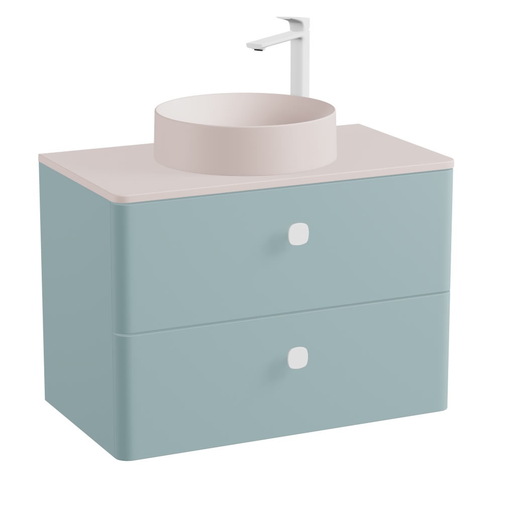 Vado Cameo 800mm Cove Blue Wall Hung 2 Drawer Vanity Unit, Pink Worktop & Basin