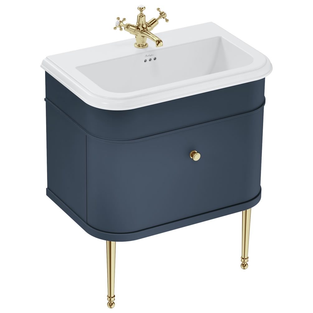 Burlington Chalfont 750mm Ceramic Basin (3 Tap Holes), Blue Unit & Gold Legs