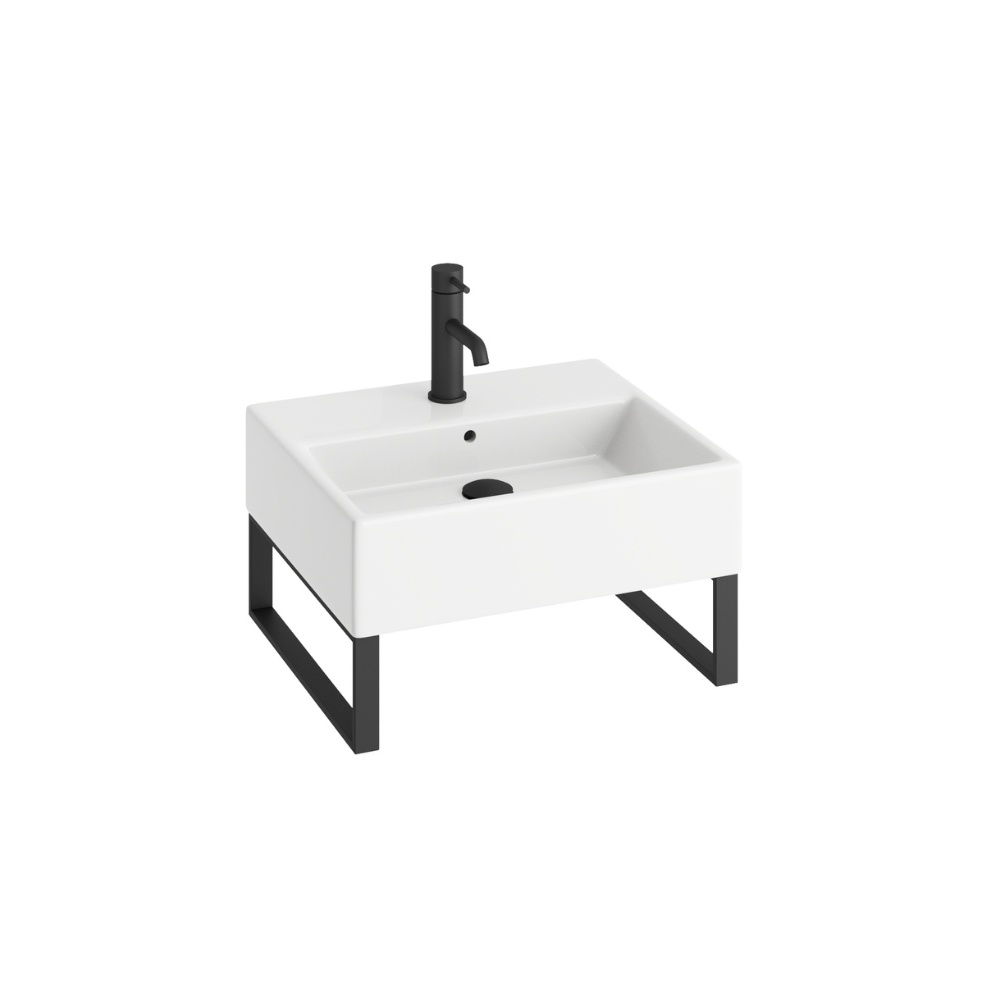 Product Cut out image of the Abacus Concept Pure 500mm Basin with Matt Black Towel Hangers with 1 Tap Hole