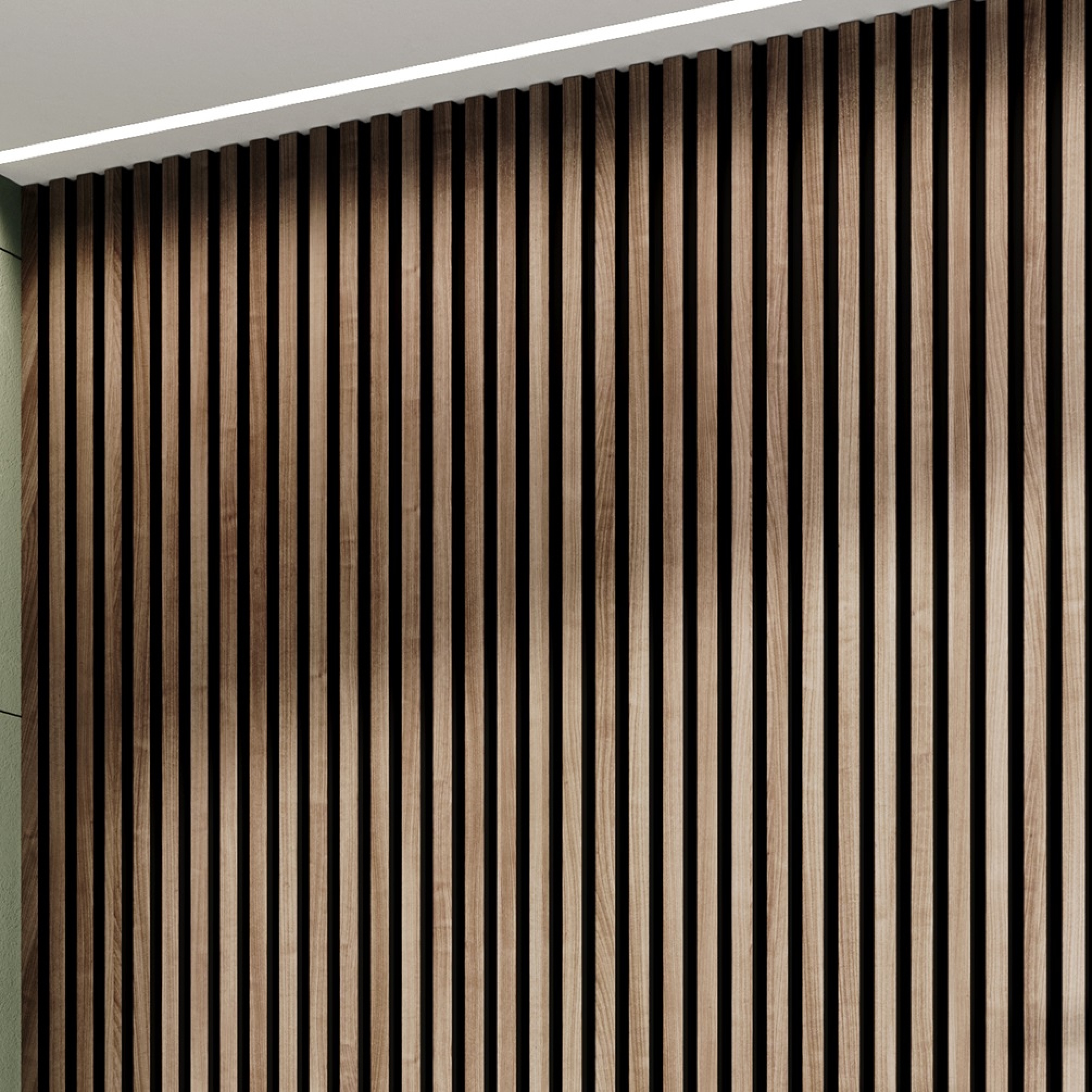 Panelized Wal Camden Walnut & Black slatted waterproof Wall Panels | Sanctuary