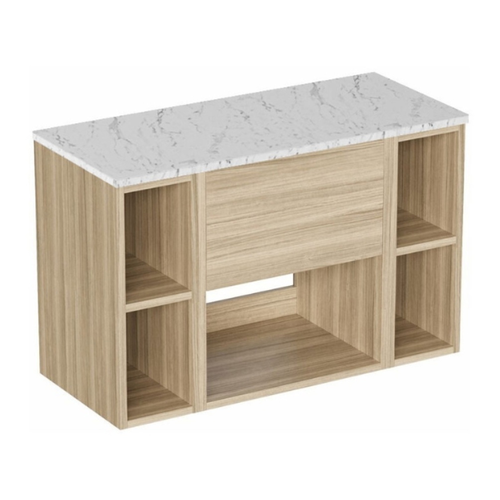 Cut out image of the Britton Hackney Cherry Wood 900mm Wall Hung Vanity Unit with Worktop & Two Shelf Units