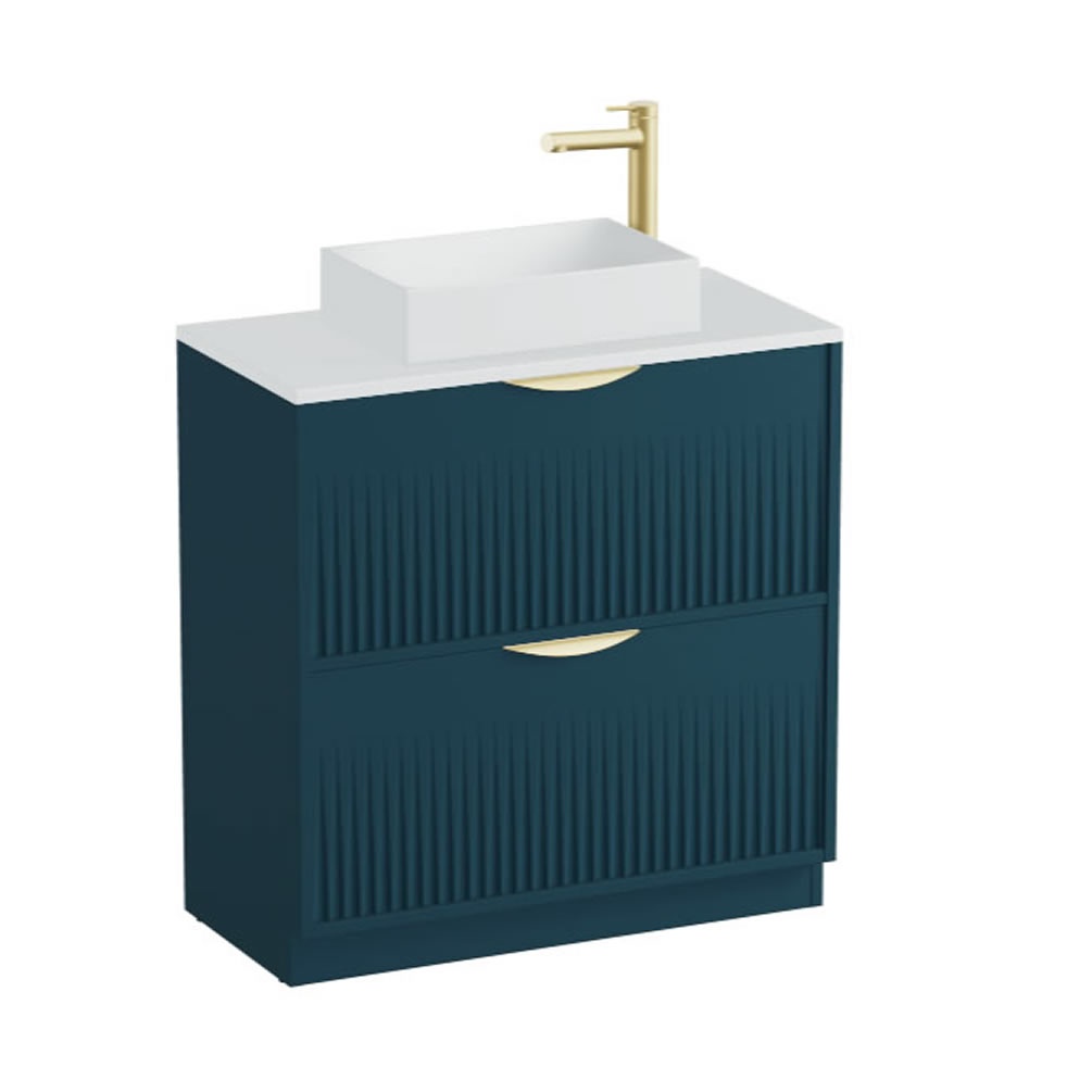 Vado Safari Fluted 800mm Atlantic Blue Floorstanding Vanity Unit & Arctic Worktop