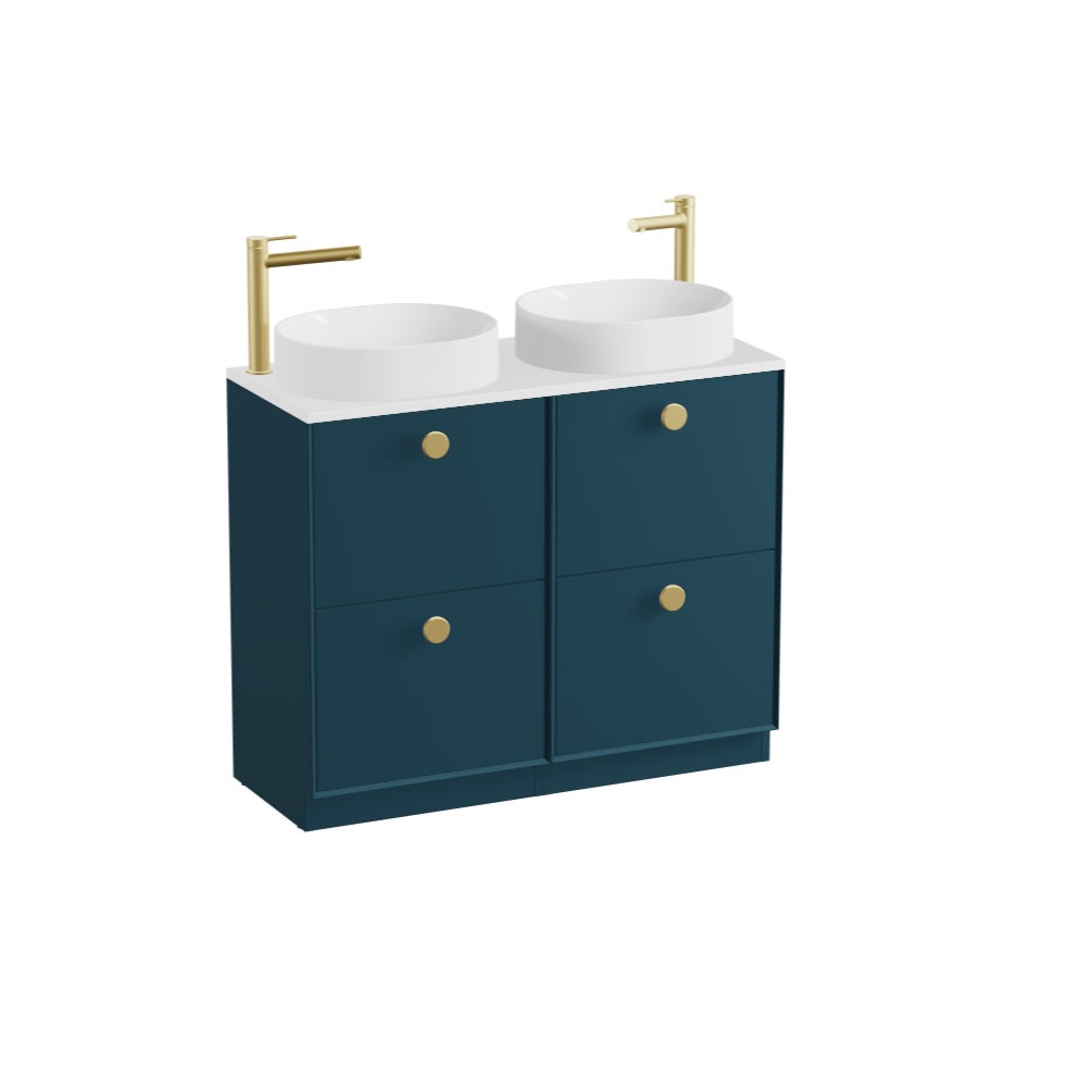 Vado Safari Smooth 1000mm Atlantic Blue Floorstanding Vanity Unit & Gloss White Worktop