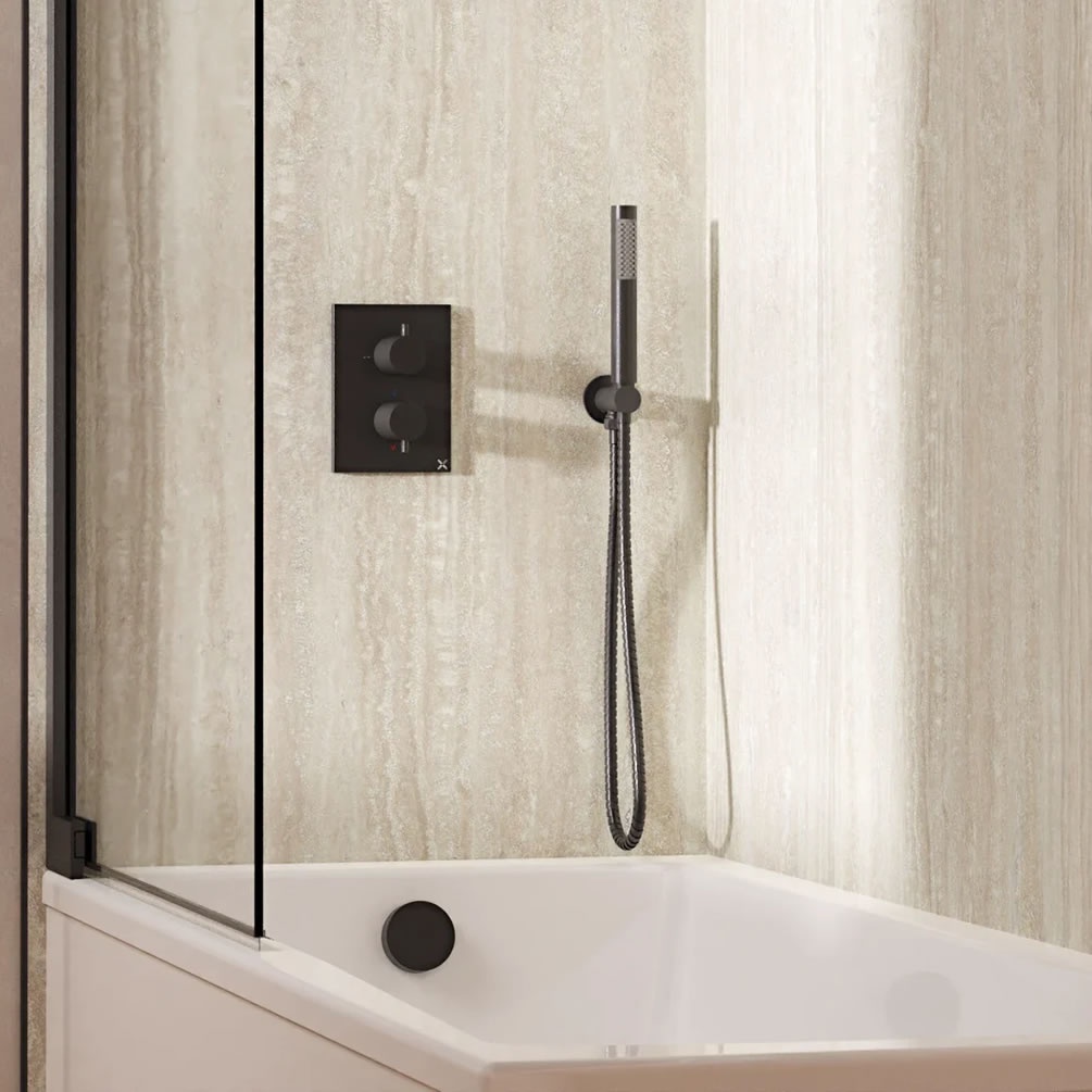 Lifestyle image of Crosswater Crossbox Slate Dual Outlet Bath Filler Set