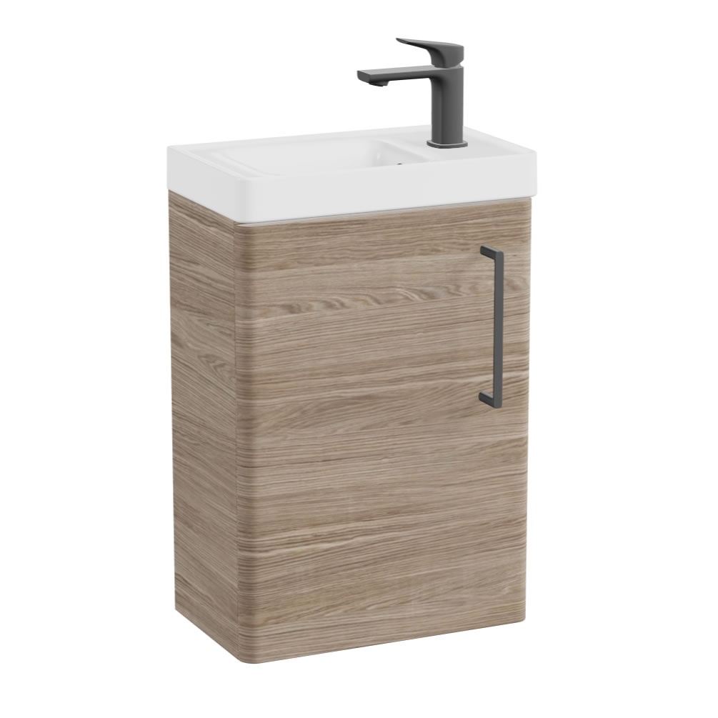 Vado Cameo Oak 400mm Wall Mounted Vanity Unit & Ceramic Basin - Right Hand