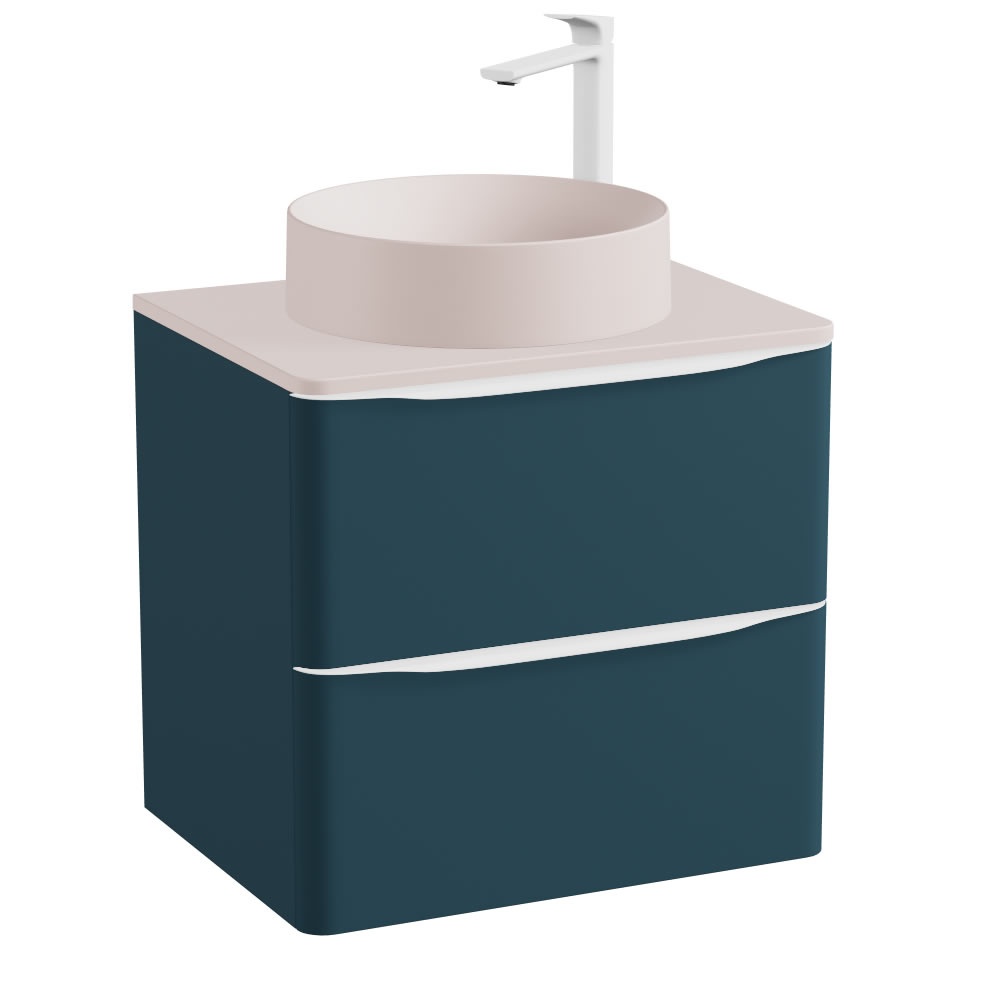 Vado Cameo 600mm Atlantic Blue Wall Hung 2 Drawer Vanity Unit, Pink Worktop & Basin