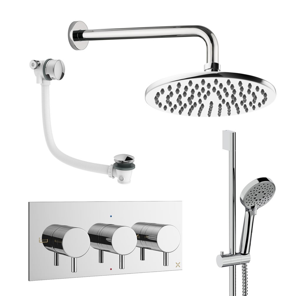 Cutout image of Crosswater Design Chrome Three Outlet Slide Rail Shower Bath Set