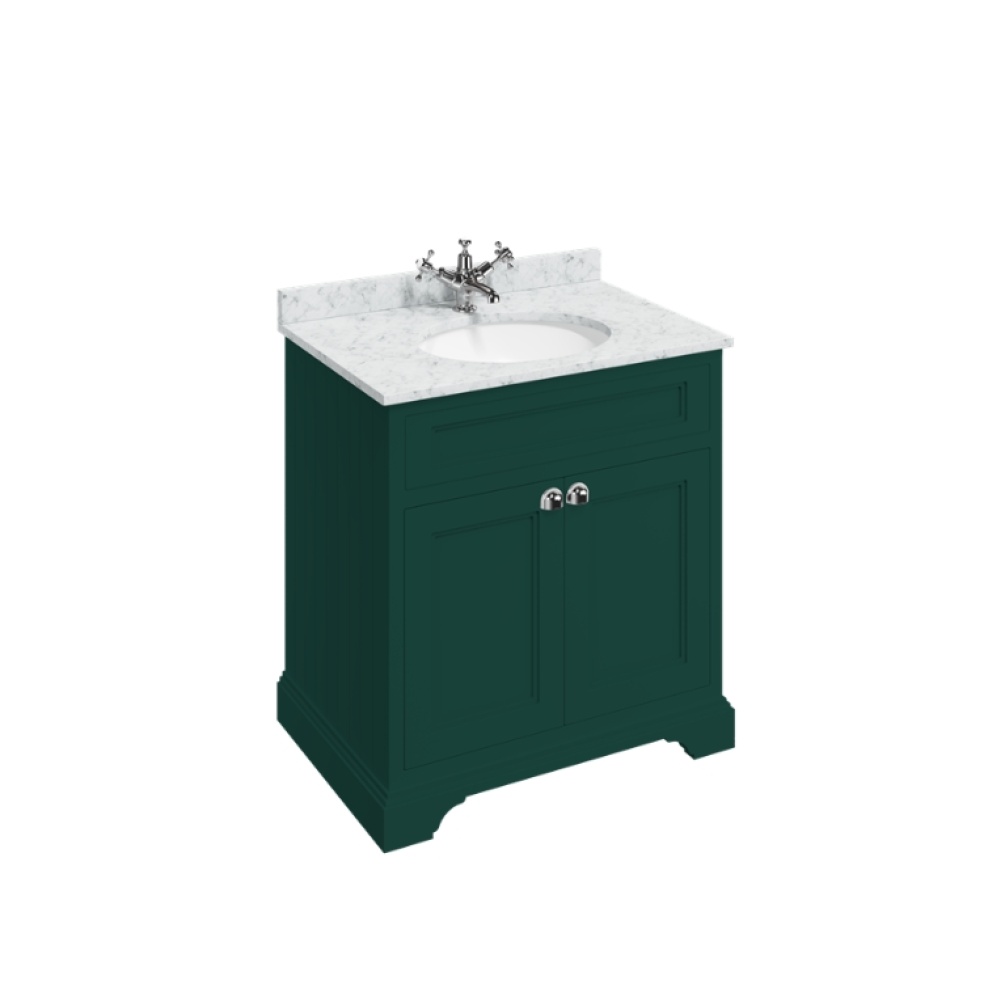 Product Cut out image of the Burlington Minerva 750mm Worktop & Matt Green Freestanding Vanity Unit with Carrara white worktop