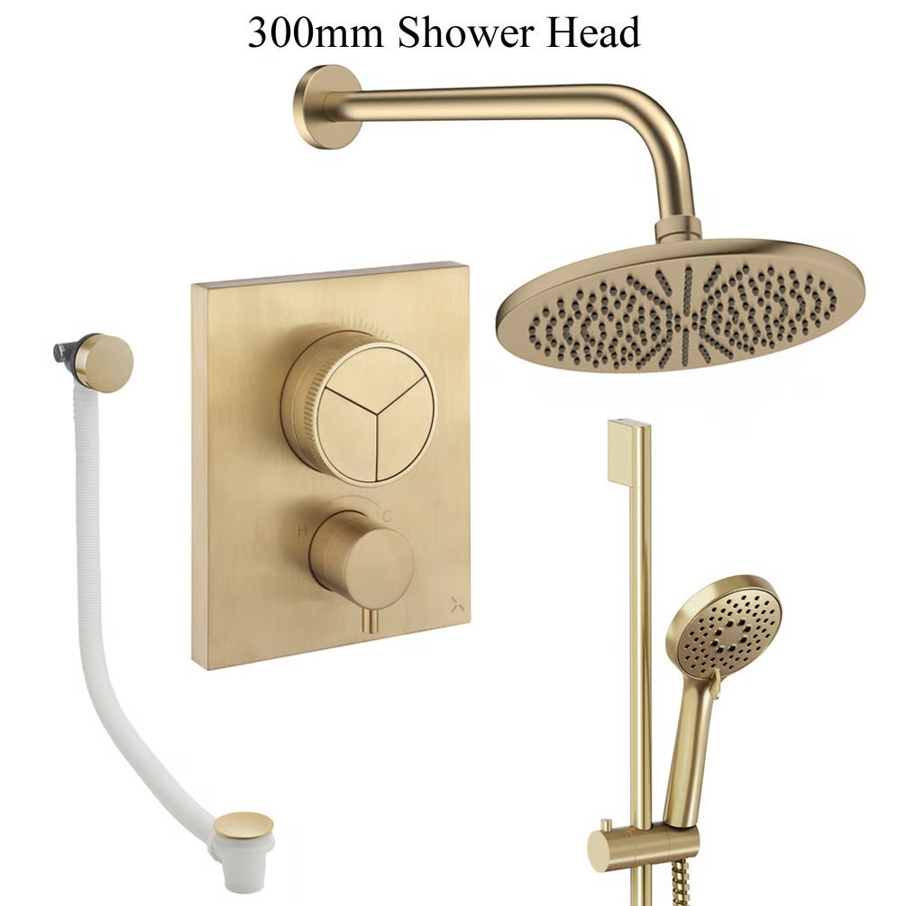 Cutout image of Crosswater Crossbox Push Brushed Brass Triple Outlet Slide Rail Shower Bath Set