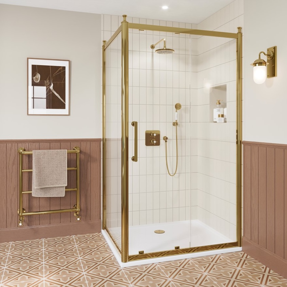 Burlington Classique 1200mm Gold Sliding Shower Door With Side Panel