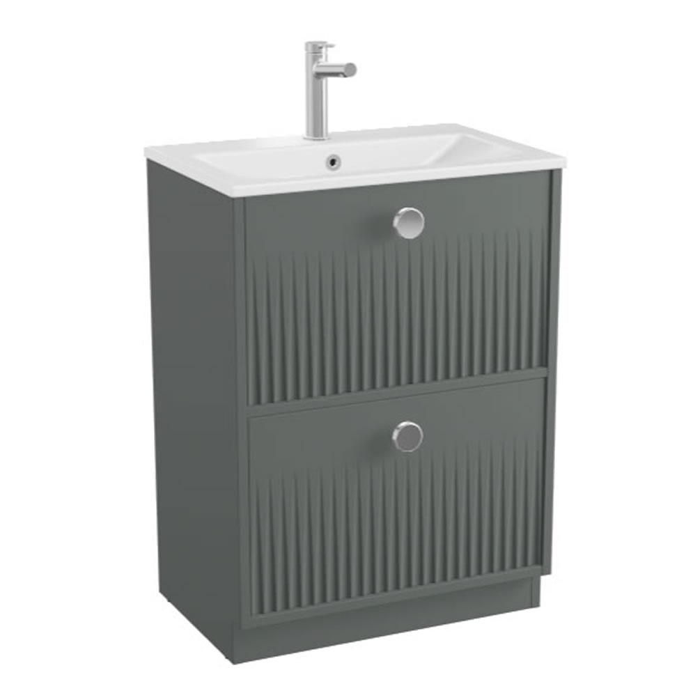 Vado Safari Fluted 600mm Charcoal Grey Floorstanding Vanity Unit & Ceramic Basin