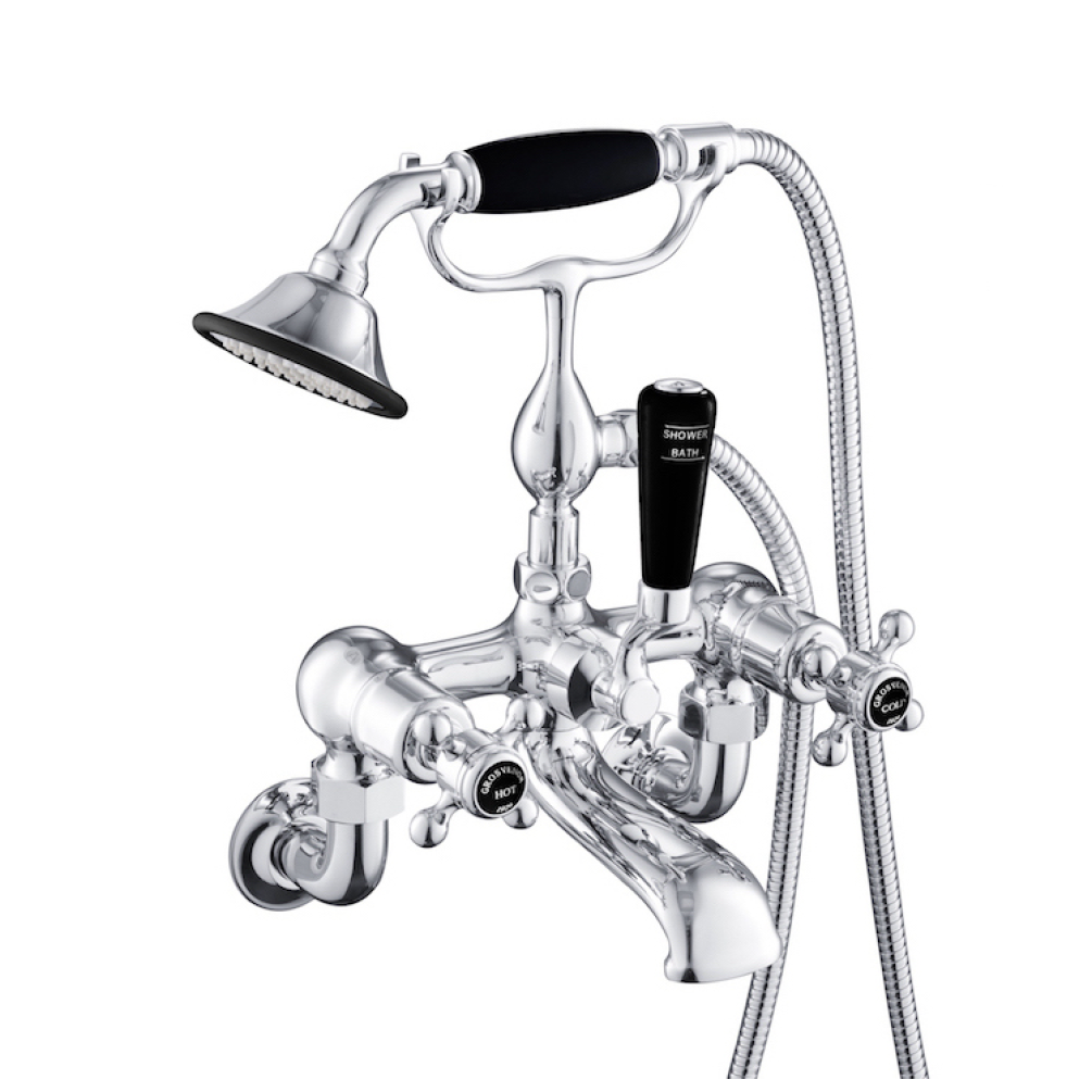 Photo of JTP Grosvenor Cross Chrome Wall Mounted Bath Shower Mixer - Black Indices