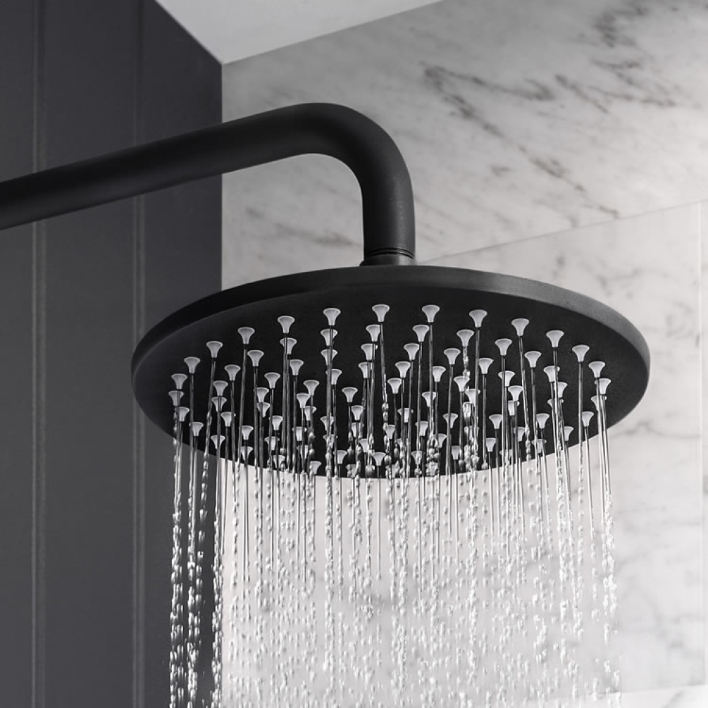 Product Lifestyle image of the Crosswater MPRO Matt Black 200mm Round Shower Head
