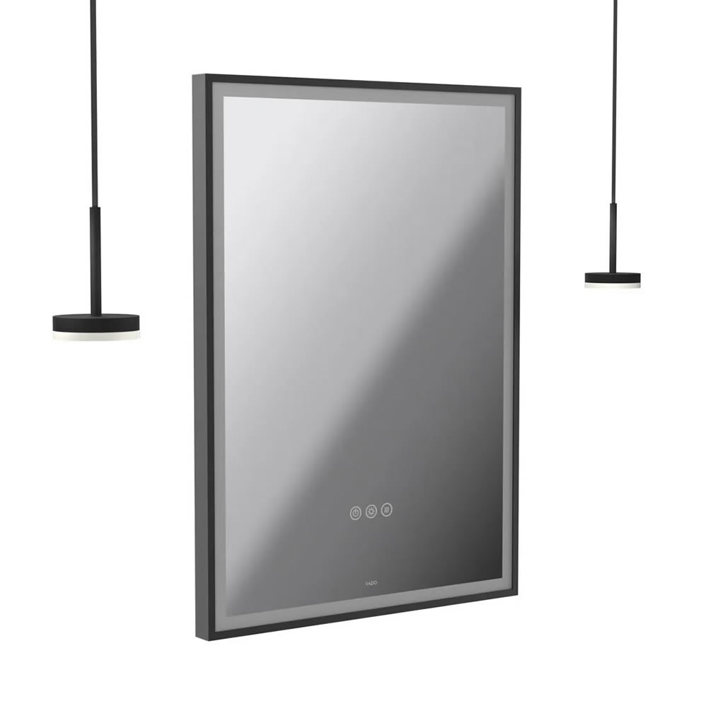 Vado Safari Matt Black 500mm Illuminated Mirror With 2 Pendant Disc Lights