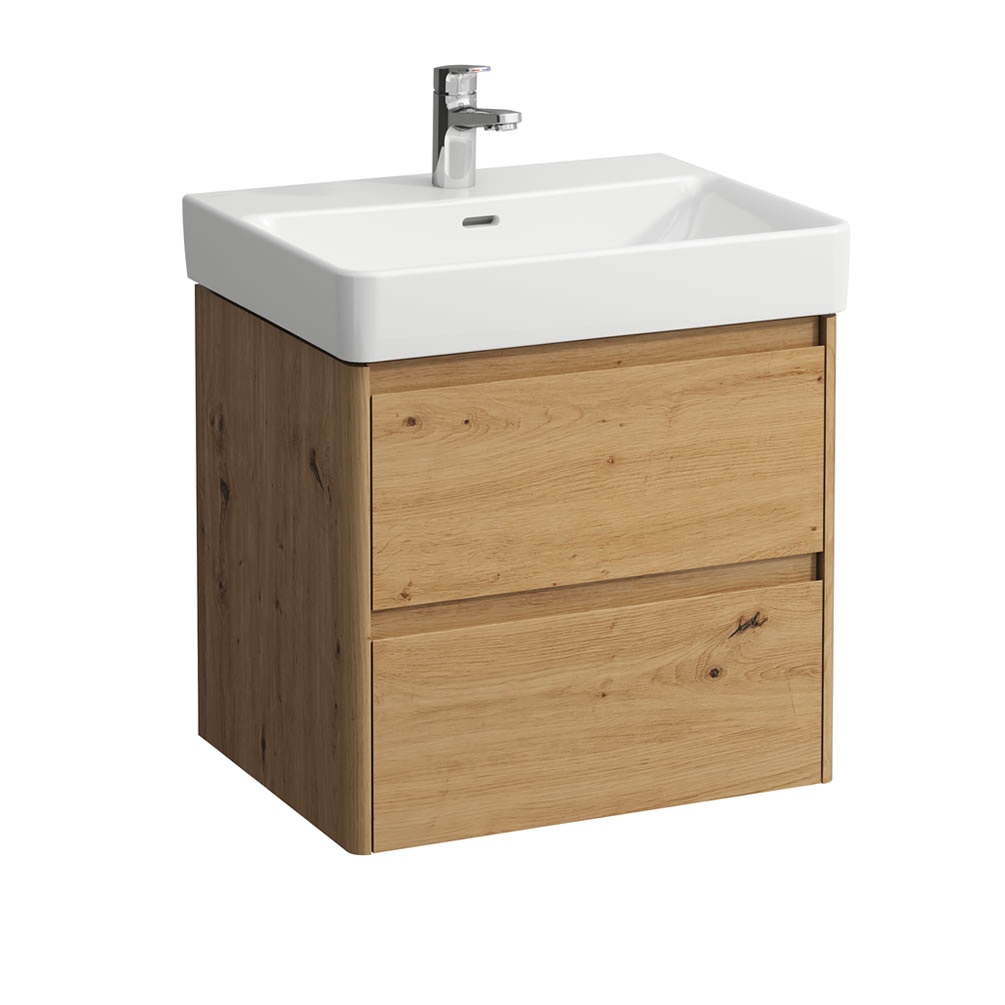 Cutout image of Laufen Base 2.0 Wild Oak 600mm x 465mm Wall-Hung Vanity Unit & Basin
