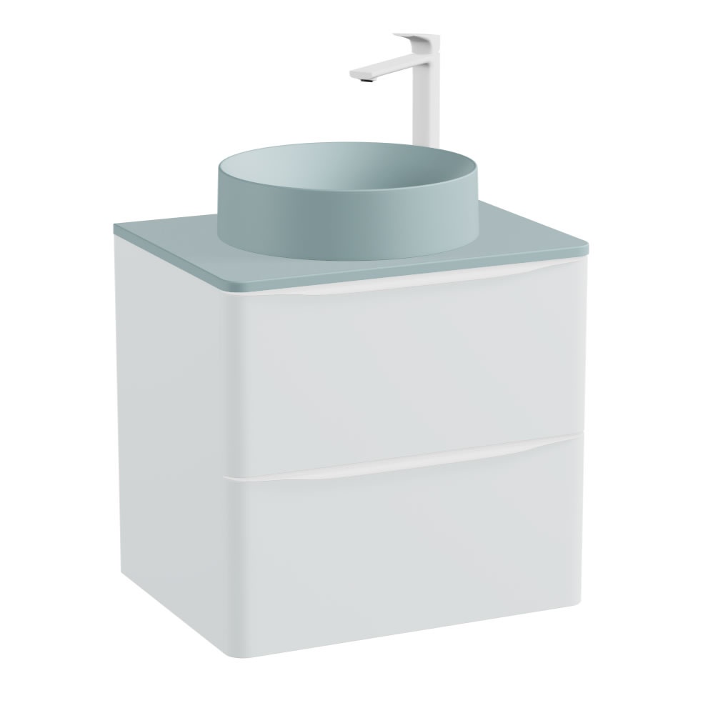 Vado Cameo 600mm Arctic White Wall Mounted Vanity Unit With Cove Blue Basin & Worktop